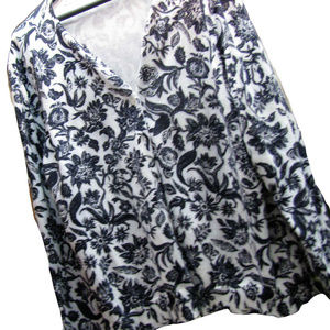 LANDS' END 100% Cotton Cardigan 1X Fantasy Flowers